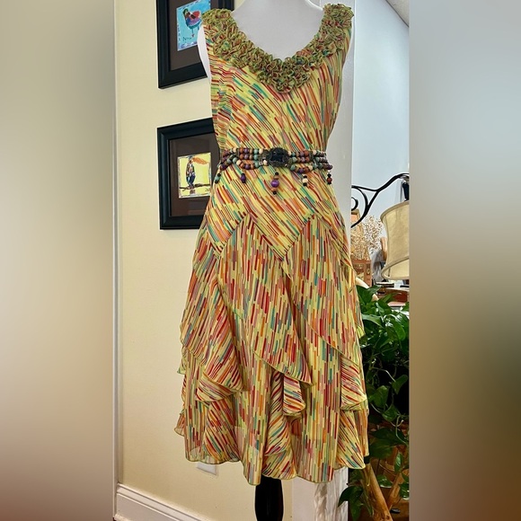 Vintage Y2k Silky Assymetrical Ruffled Skirt Drop Waist Rosette Appliqué SZ M 10 - Picture 1 of 6